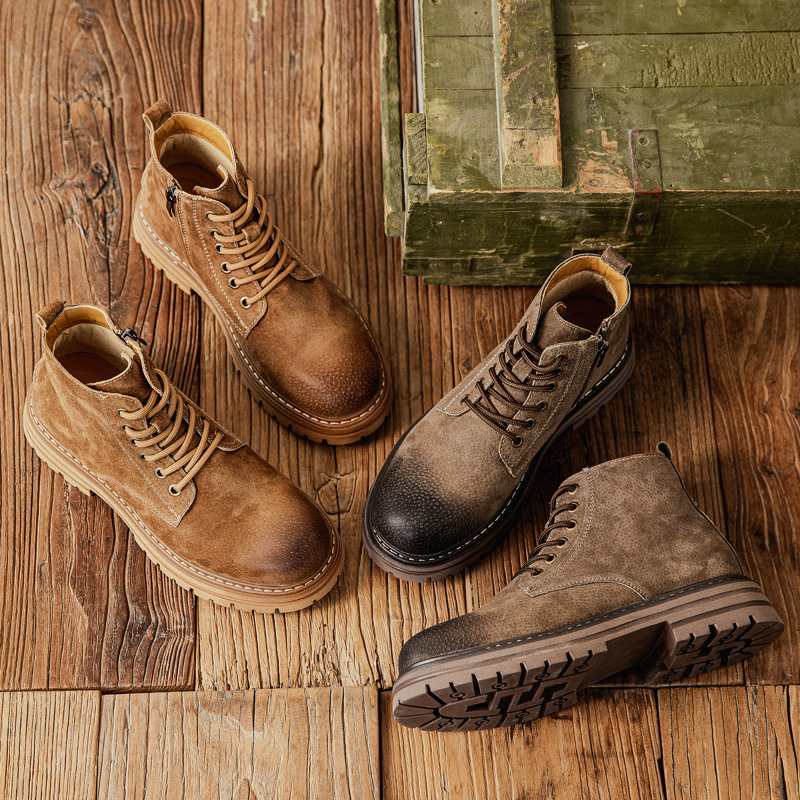 4510 Zipper Martin Boots Men's 2024 New Motorcycle Style Genuine Leather High-top Rhubarb Boots Tooling Desert Boots British Style