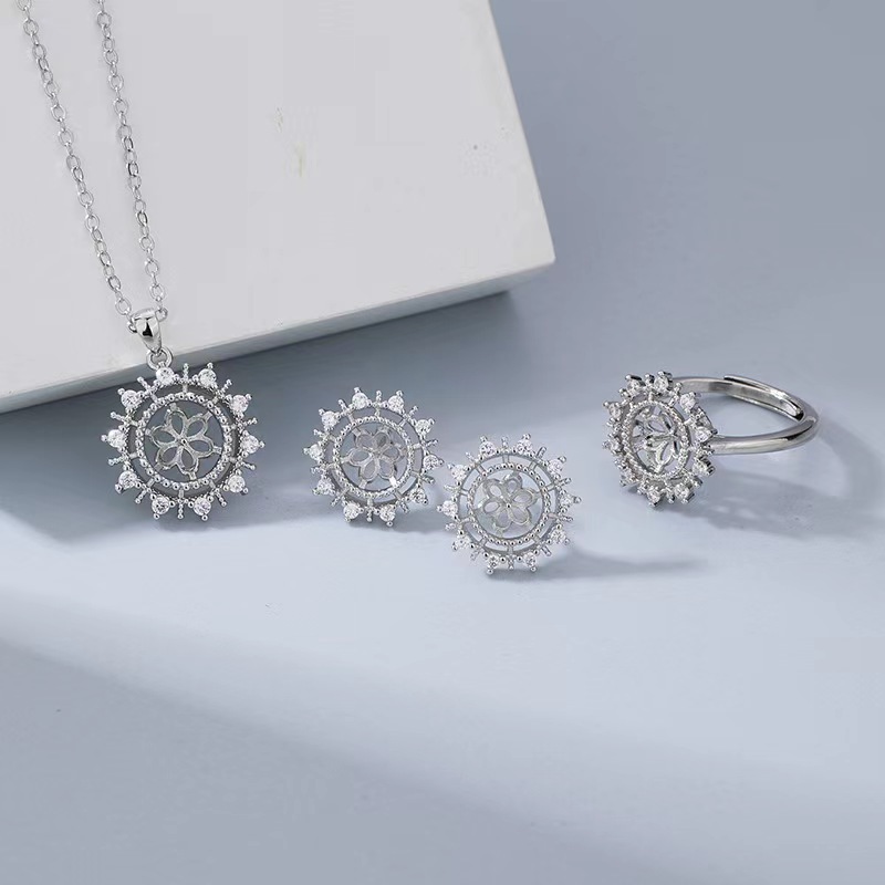 Korean version of retro light luxury all-match fashion fresh water pearl ring earring pendant three-piece women's empty holder finished wholesale