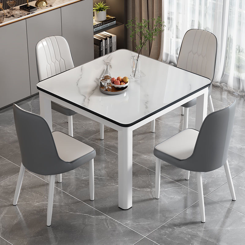 Tempered Glass Dining Table and Chair Combination for Home Use, Small Apartment Square Table for Dining, Simple Rental House, Second Floor