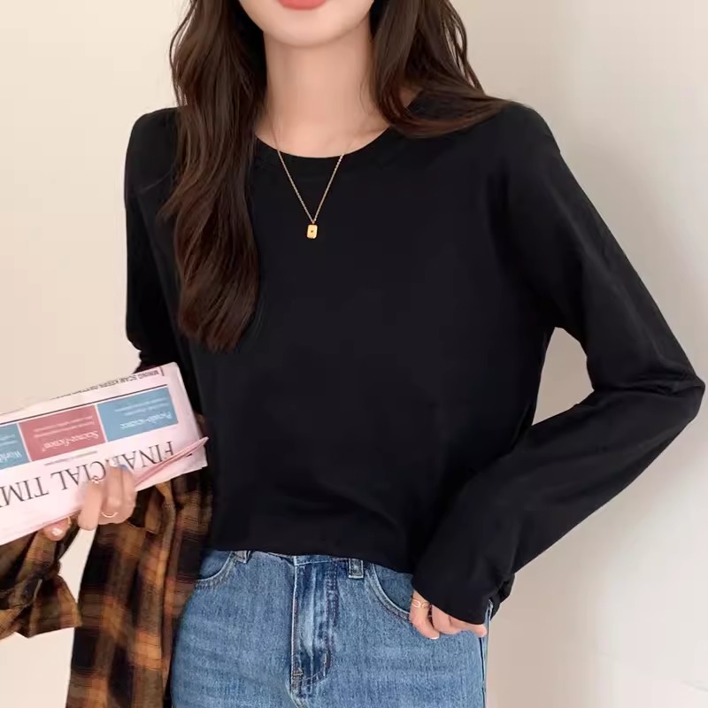 Heavy Weight Cotton Long-Sleeved T-Shirt for Women in Autumn and Winter Loose Layered Inner Layering Shirt Pure Color Men's and Women's Tops t Wholesale