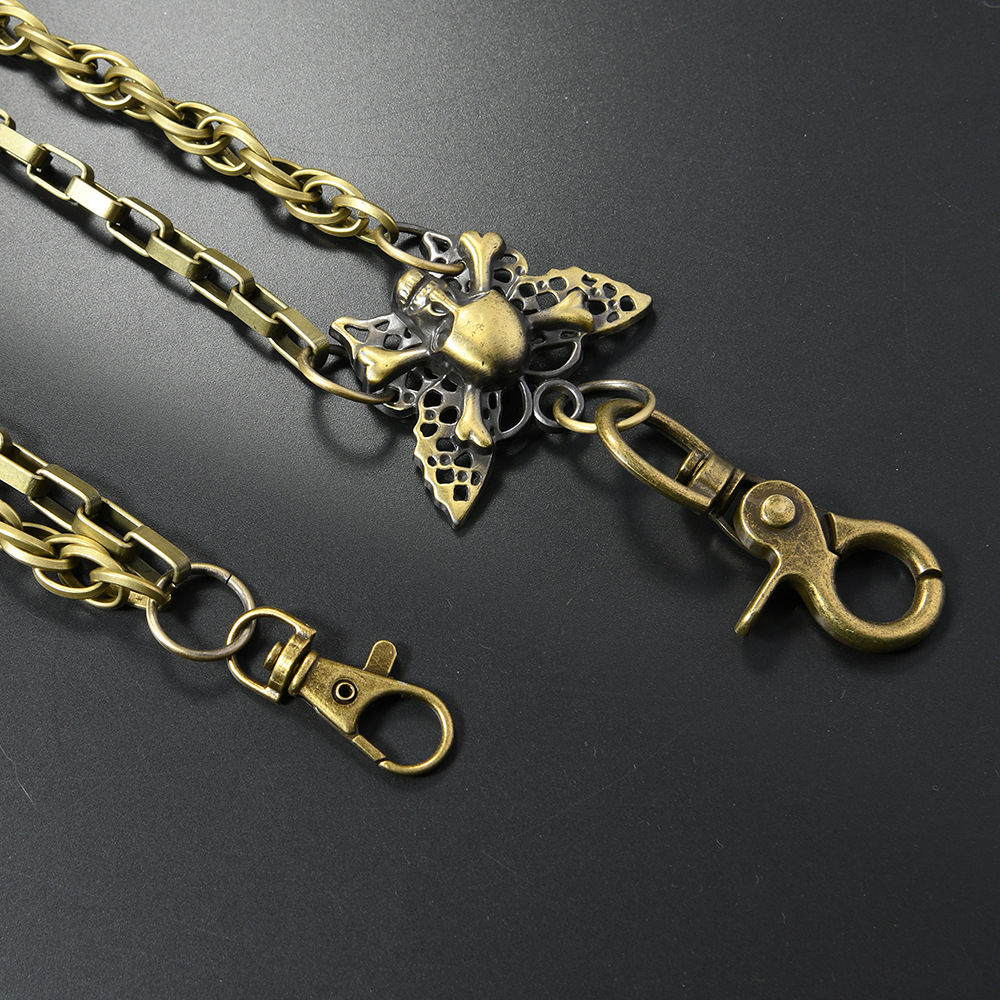 Vintage Punk Style Double-Layer Metal Waist Chain for Men Trendy Skull Butterfly Pendant Chain Accessory Versatile Hip-Hop Pants Chain