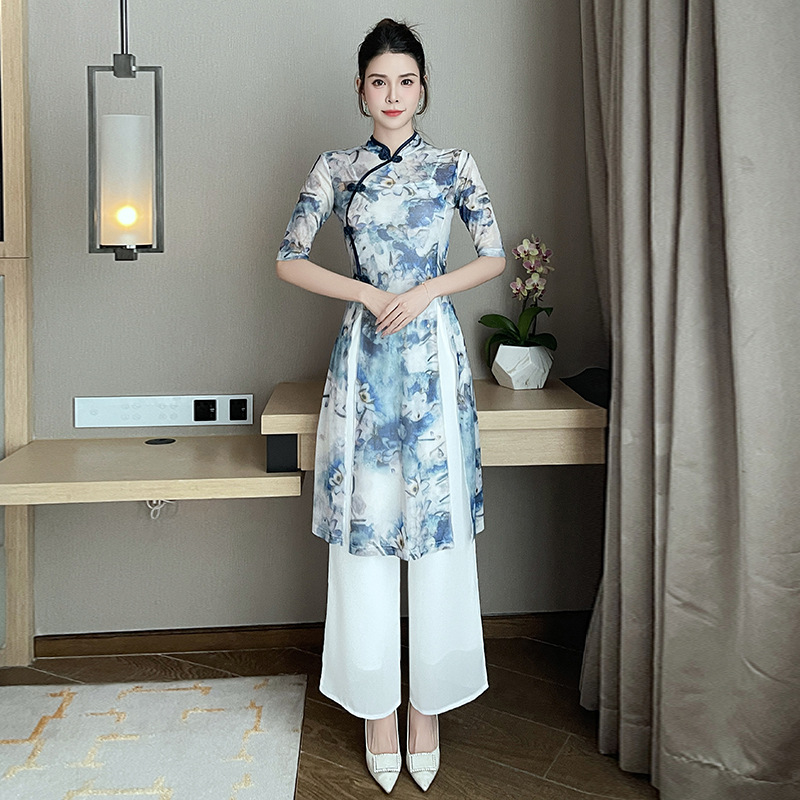 Fall/winter new modified slim cheongsam long new Chinese style dress pedicure technician overalls -1388#