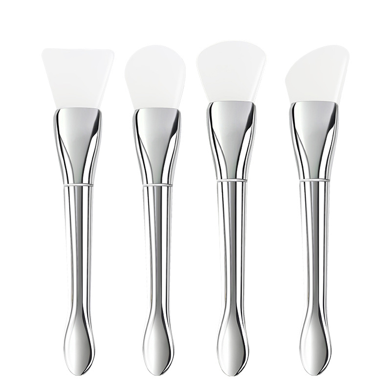 Soft-Head Silicone Mask Brush, Multi-Functional Beauty Makeup Brush, Silver Rod, Ultra-Thin Flat Head Smear-Type Foundation Brush, Mud Mask Brush
