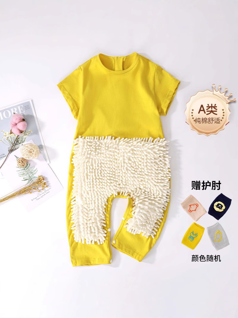 Summer Thin Baby Short-Sleeved Jumpsuit Mop Man Crawling Suit Baby Mopping Clothes to Wipe the Floor and Prevent Dirt