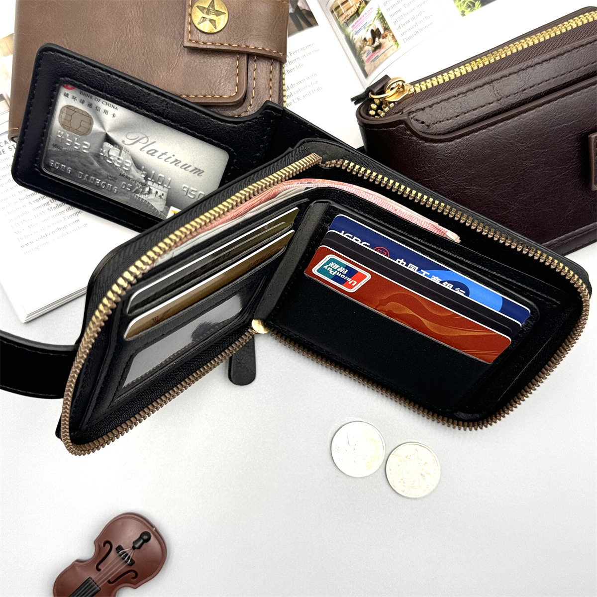 Cross-Border New Product Retro Men's High-End Short Zipper Wallet Coin Storage Card Holder Amazon Manufacturer Ready Stock