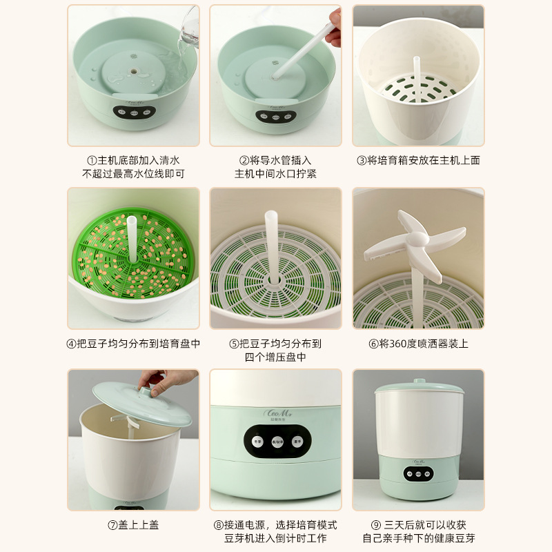 Bean sprout machine household intelligent bean sprout machine large capacity germination machine automatic homemade small mung bean sprout accelerating seedling irrigation pot