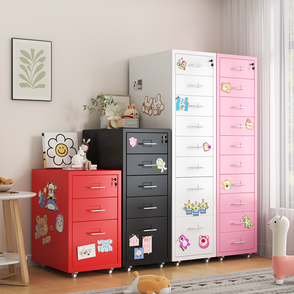 Haiermer Storage Cabinet Low Cabinet Bedroom Bedside Table Computer Desk Bottom Iron Cabinet with Lock Drawer Cabinet Storage Cabinet