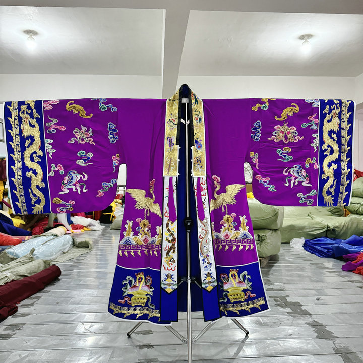 Taoist Clothing Full Gold Five Cranes Crape Myrtle Qiongtai Taoist High-level Merit Coat Drop Coat Multi-color Optional Taoist Robe Purple