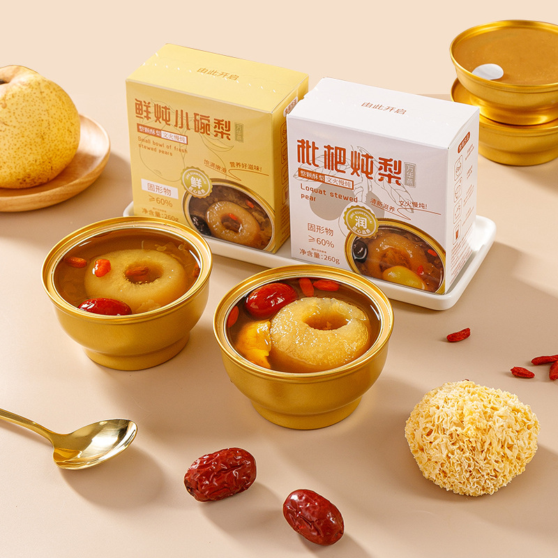 Stewed Pear Fruit Whole 260g Canned Fresh Stewed Small Bowl Loquat Pear Red Dates Fruity White Fungus Rock Sugar Pear Canned Food