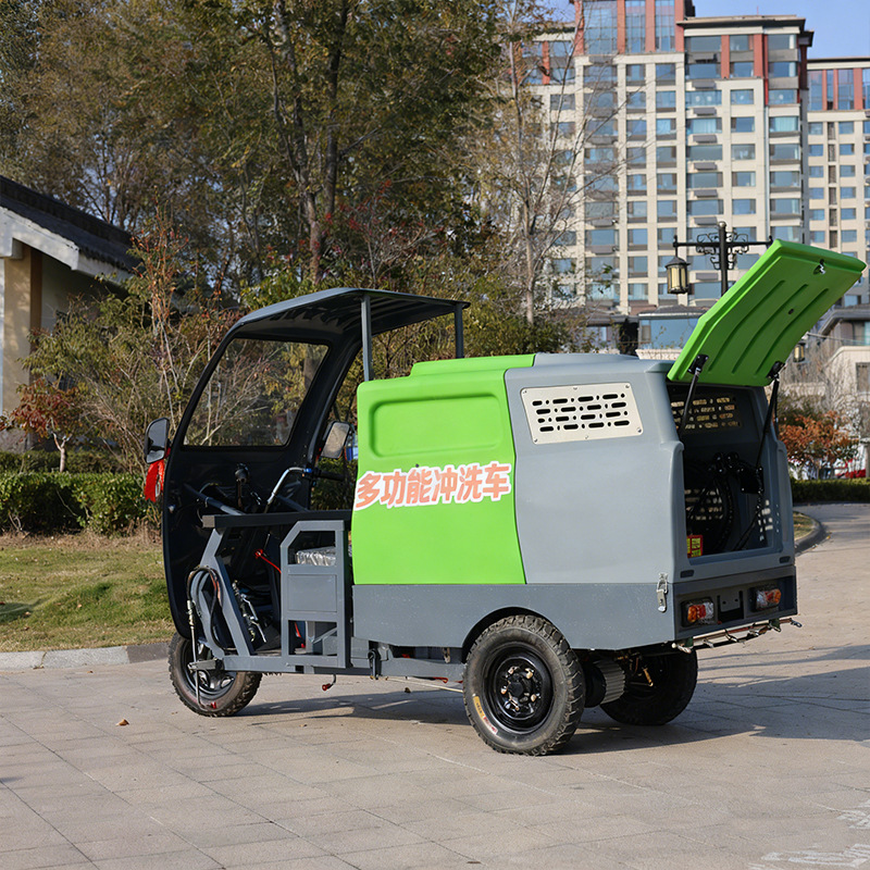 Small Electric Three-Wheel High-Pressure Cleaning Vehicle Community Property Street Sanitation Cleaning New Energy Multi-Functional Washing Vehicle