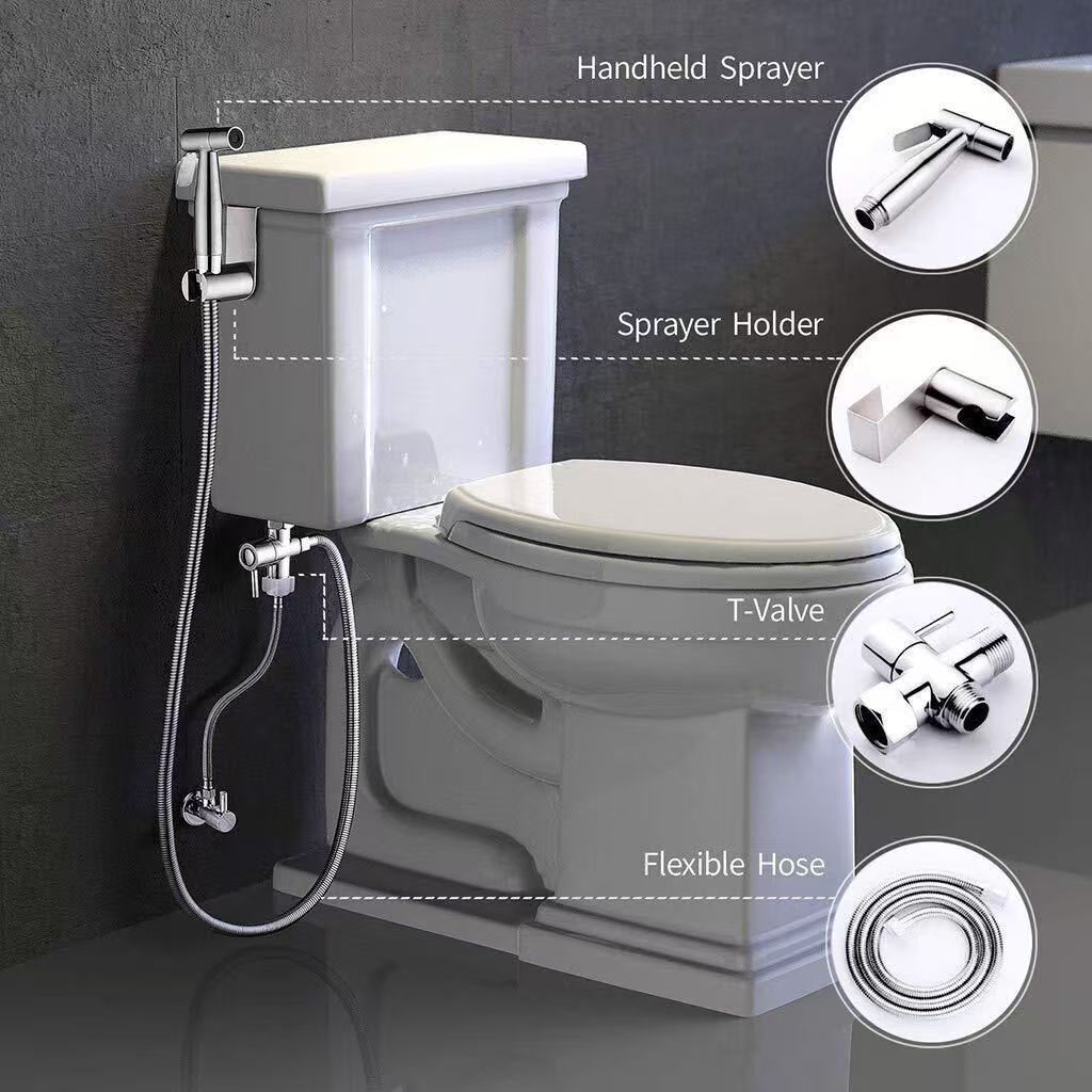 Toilet Companion with One Inlet and Two Outlets, Triangular Valve for Bathroom, Bidet Sprayer, High-Pressure Booster Spray Gun, Water Gun Nozzle
