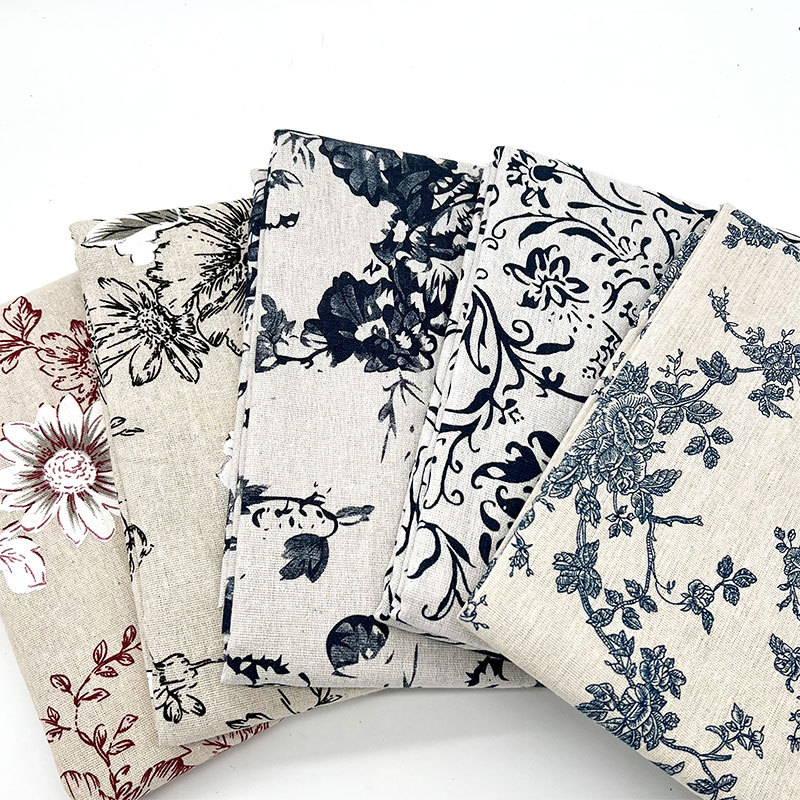 [In Stock m price] cotton and linen fabric Chinese style retro blue and white porcelain pattern printed cloth tablecloth sofa fabric