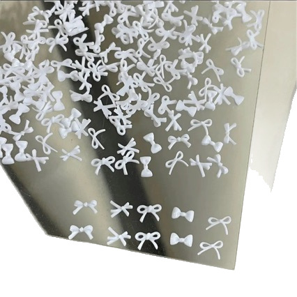 Trendy Instagram-Style White Bow Nail Art Mini Bow Tie Ribbon DIY Wearable Nail Phototherapy Nail Stickers with Rhinestones