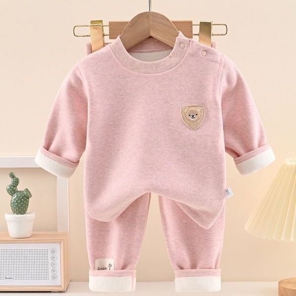 Silk cashmere baby fleece suit autumn and winter long-sleeved long-sleeved autumn clothes long pants thickened warm men's and women's baby home wear