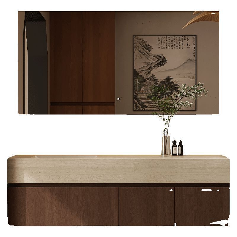 Italian Minimalist Bathroom Cabinet Stone Hot-Bent Slate Seamless Ceramic Basin Smart Combination Antique Style Bathroom Cabinet