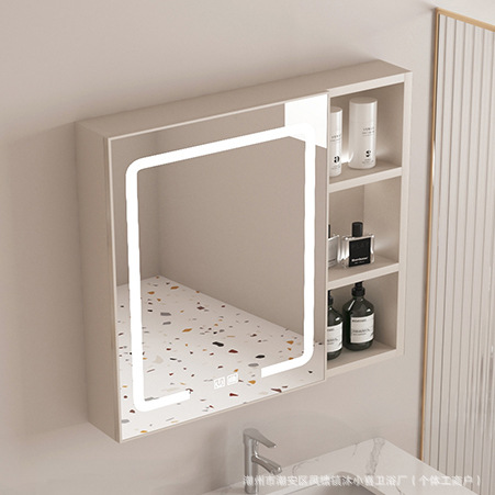 Bathroom mirror cabinet space aluminum wall-mounted storage mirror cream style combination toilet simple wall-mounted hotel mirror box