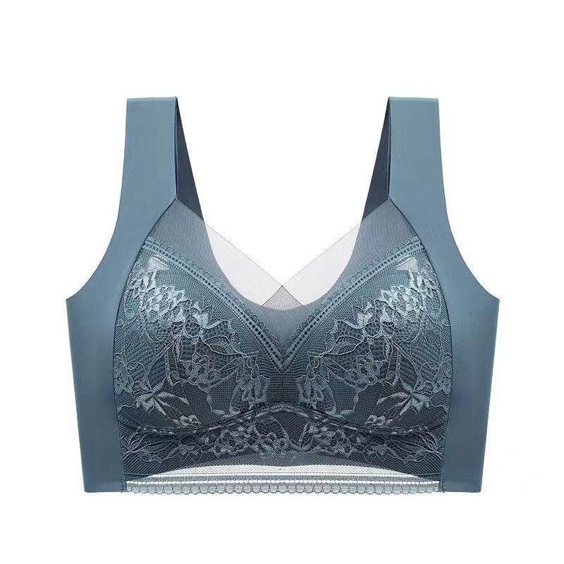 Popular Ice Silk Lace Women's Sports Bra Full Cup Without Rims Beautiful Back Breast Reduction Seamless Push-Up Bra for Women