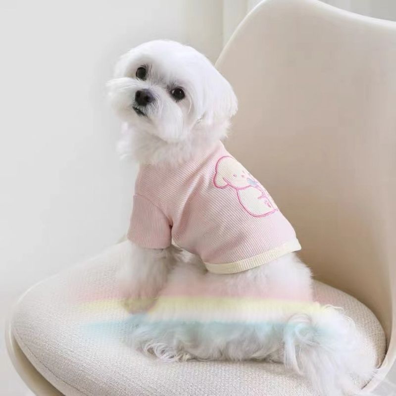 Thin Summer Pet Cat and Dog Clothes Embroidered Waffle Spring & Fall Base Layer French Bulldog Poodle Bichon Frize Breathable
