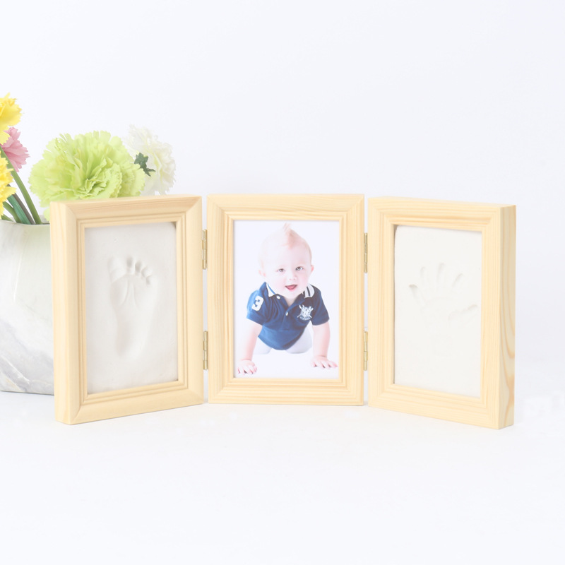 Baby hand print solid wood photo frame 100-year-old baby Full Moon hand and foot print commemorative newborn little feet souvenir
