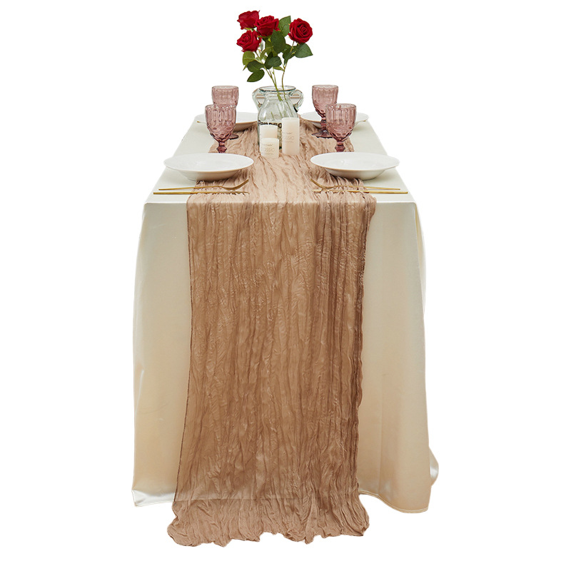 Cross-Border Voile Wrinkled Cloth Table Flag Twist High-End Nordic Style Translucent Holiday Party Restaurant Decoration Tablecloth