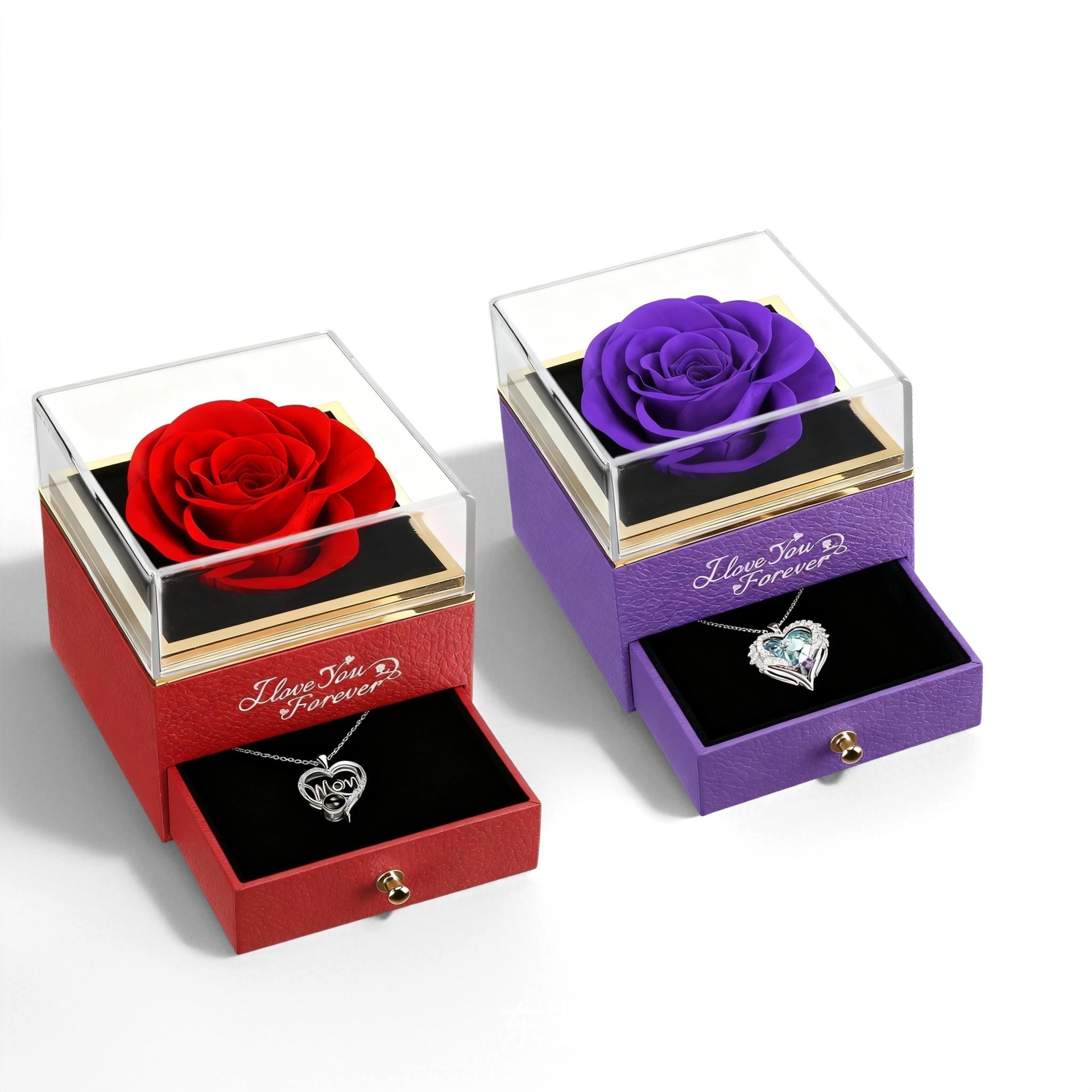 Вечная роза, настоящая цветок, акриловая шкатулка для подарков, ювелирное изделие, ожерелье, подарок на День матери/Рождество/День святого Валентина, кросс-бодер