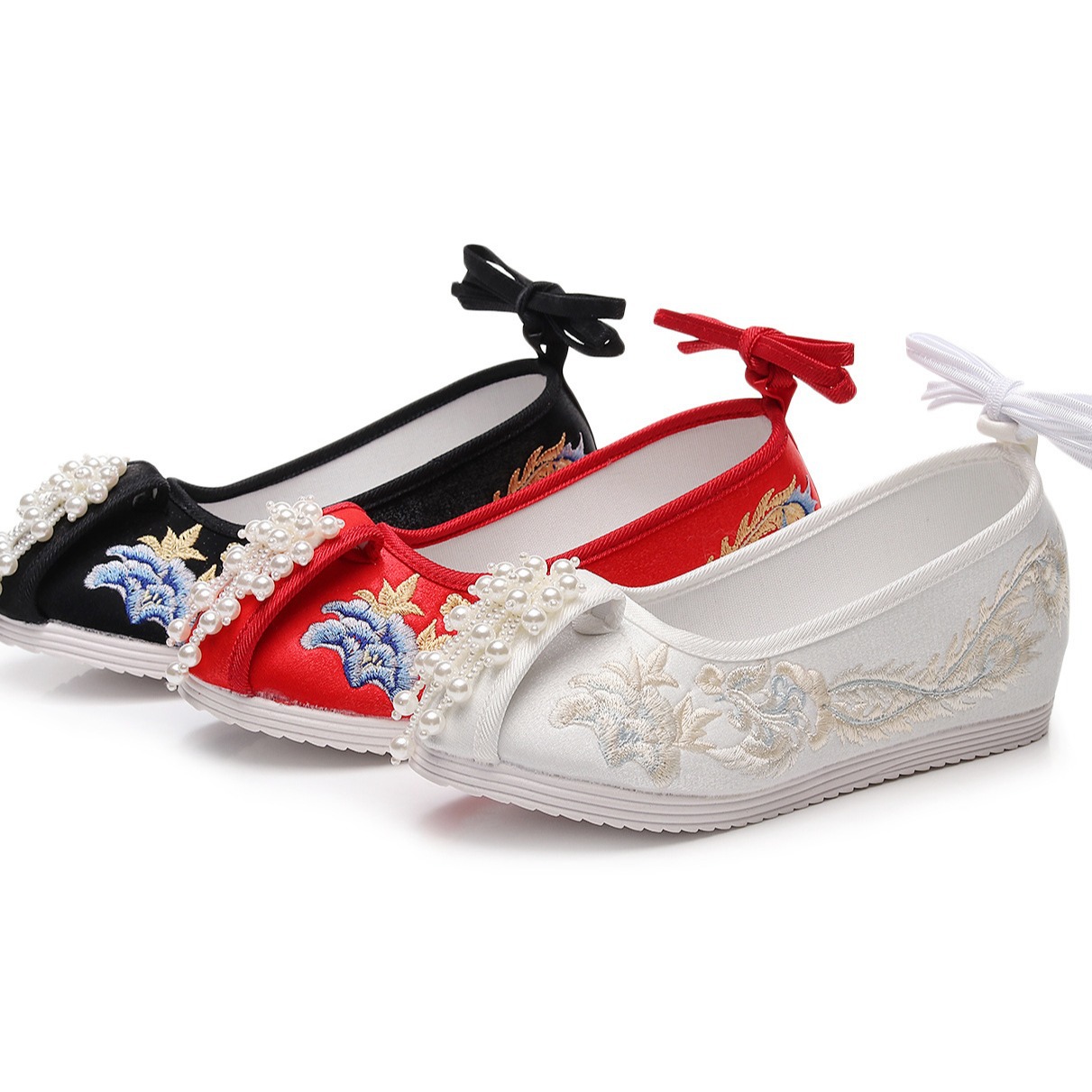 Qingluan single-layer shoes cotton-padded shoes Hanfu shoes wool mouth fleece-lined hanging beads tassel ancient costume phoenix embroidered cloth shoes