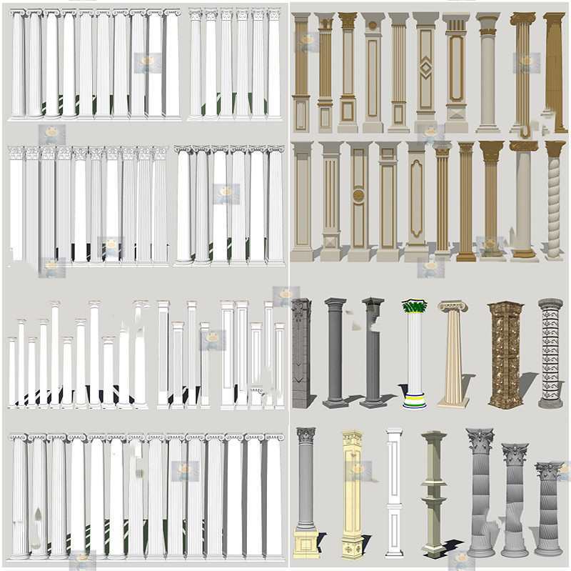 Европейский стиль, гипсовая римская колонна, модель колонны, декоративный элемент, Sketchup модель