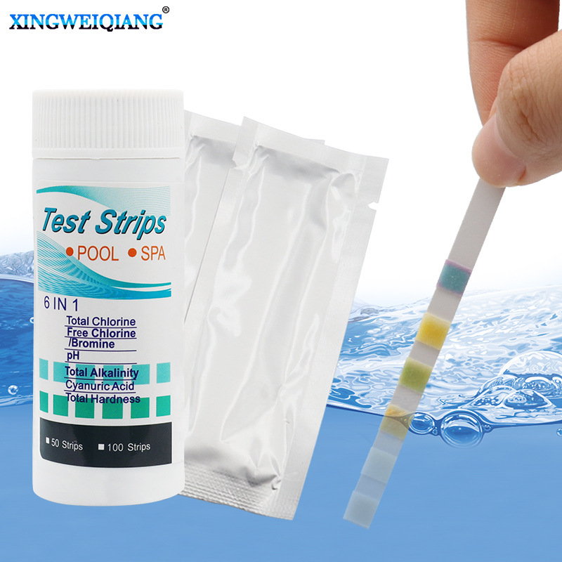 Тестовые полоски для бассейна 6 в 1 для остаточного хлора, pH, щелочности и жесткости, 50 полосок для тестирования качества воды