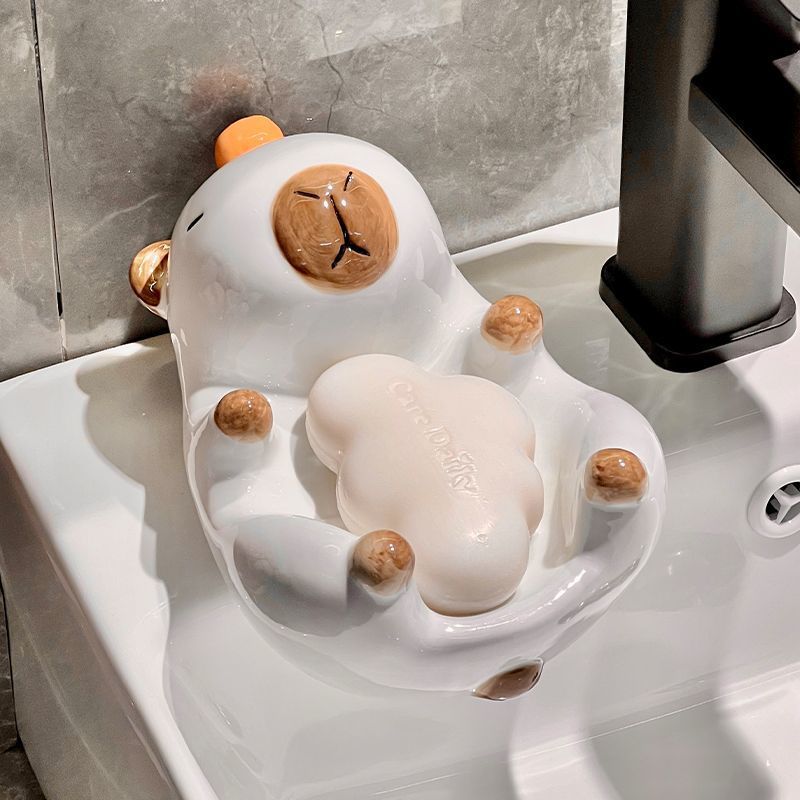 [8263 People Collected] Automatic Drain Capibara Soap Box Soap Box Storage Rack Bathroom Household Pottery