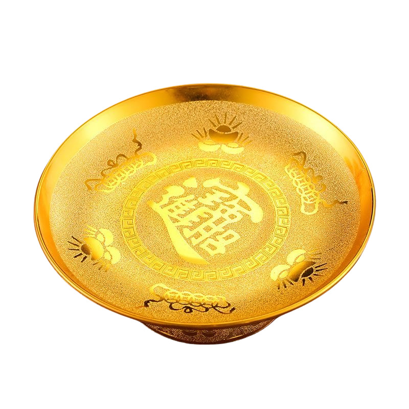 Placer Gold Lucking Plastic Buddha Worship Fruit Plate Home Buddha Front Worship Fairy God of Wealth Fruit Plate for Worship