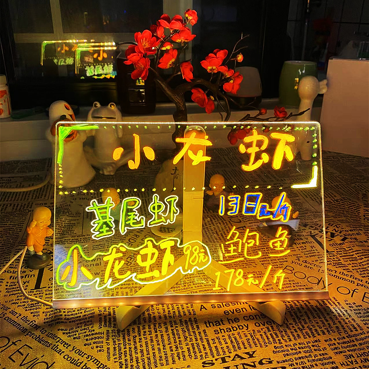 Ins Erasable Whiteboard Luminous Writing Board Desktop LED Billboard Sketchboard Night Market Small Blackboard Fluorescent Board