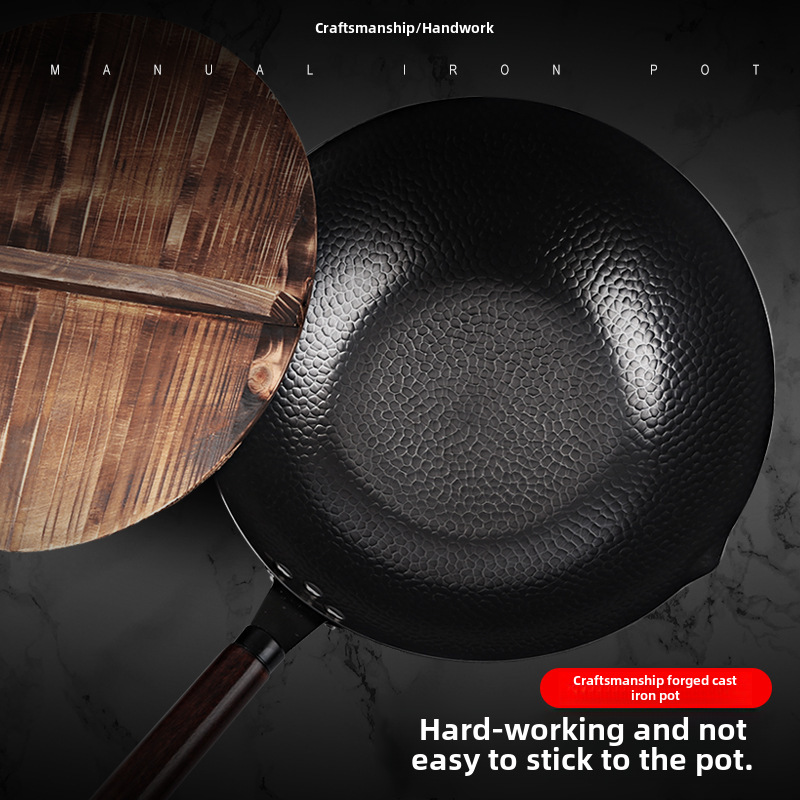 Factory Direct Supply Hand Forged Iron Wok Wok Thickened Old-fashioned Wok Uncoated Non-stick Wok Induction Cooker Gas