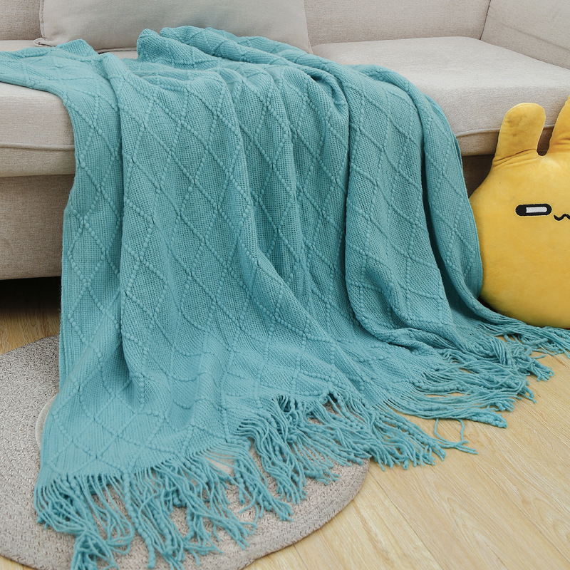 Factory Wholesale Modern Simple Diamond Pattern Solid Color Knitted Blanket Customization B&B Car Nap Blanket Customization
