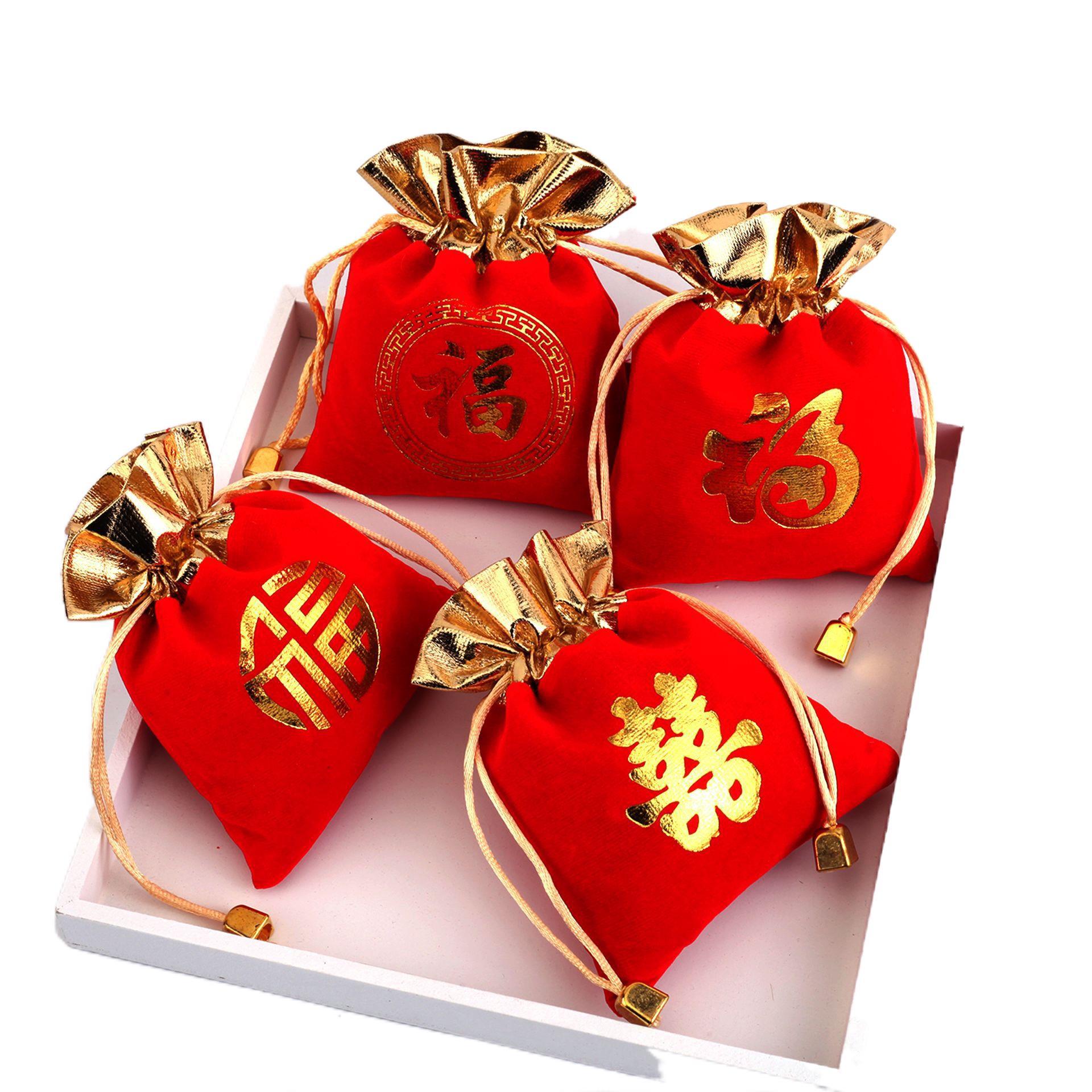 Bag bag wholesale red velvet bag pull strap jewelry bag Buddha beads lucky bag brocade bag play hand string velvet bag