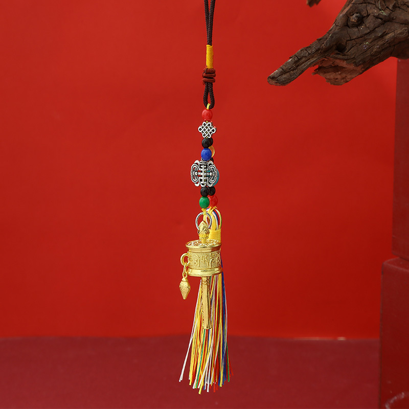 Source Manufacturer Xizang Six-Character Mantra Prayer Wheel Pendant Luggage Waist Badge Car Hanging Tassel Keychain Accessories