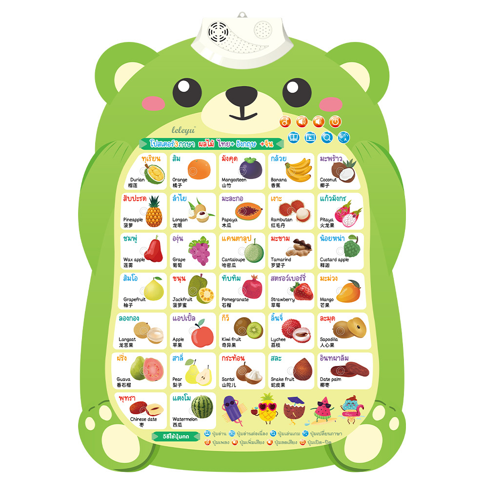 Lele Fish Chinese English Thai 3 Language Voice Wall Chart Foreign Trade Early Education Voice Wall Chart