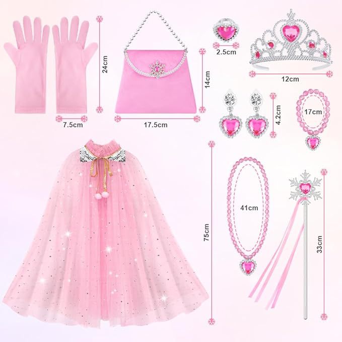 11-Piece Set of Export Kidsren's Fairy Cape Cape Crown Peach Heart Necklace Ring Earrings Princess Cape Set
