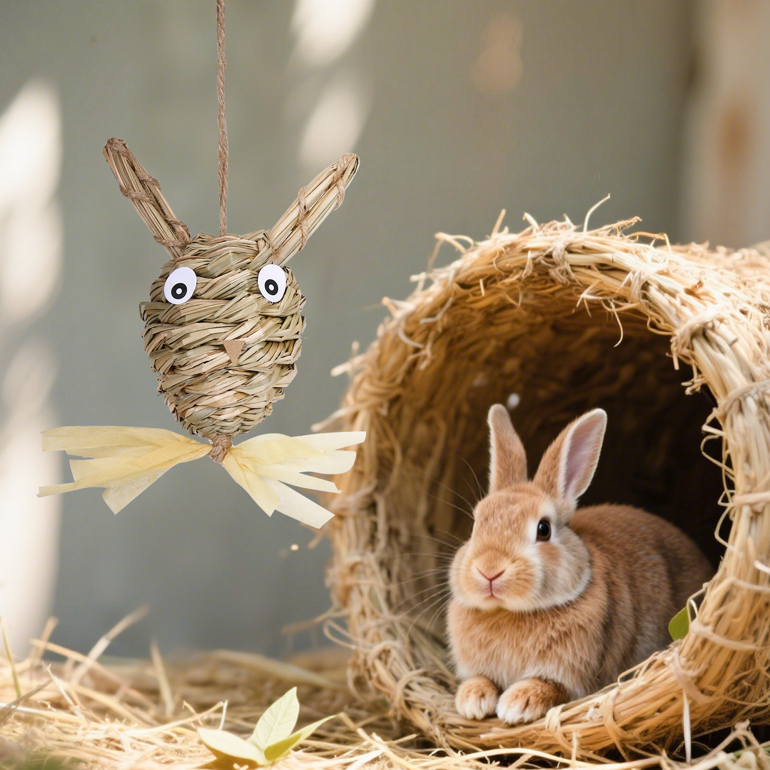 Прямые поставки с фабрики плетеные игрушки, игрушечные мячи из соломы, игрушки для жевания для домашних животных, игрушка в виде кролика в лесном стиле