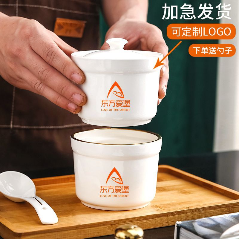 Restaurant Hotel Ceramic Stew Pot with Lid Water-proof Stew Bird's Nest Bowl Soup Pot Commercial Steamed Egg Bowl Stew Pot with Lid