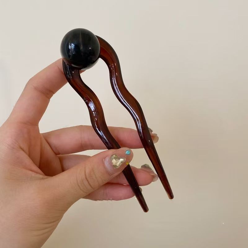 Coconut Jelly Round Beads ~ Retro Simple Beads U-Shaped Hairpin for Women 2025 New Classy Summer Ball Headband Hair Accessories