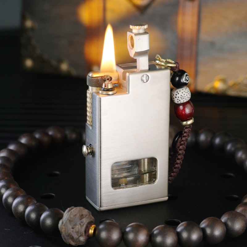 Niche Retro Kerosene Arm-Lift Side-Slide Lighter One-Button Press Mechanical Transparent Double-Oil Tank Tungsten Steel Kerosene Lighter