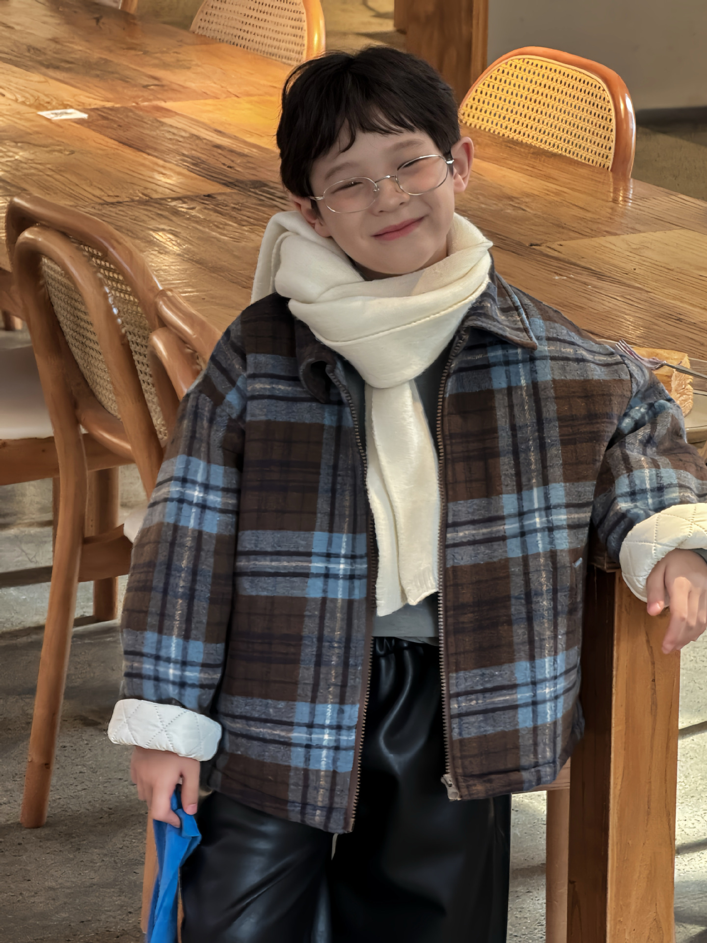 Lanyu 25 Autumn and Winter New Korean Children's Clothing for Small and Medium-Sized Boys Thickeneded Quilted Plaid Brown Woolen Short Jacket