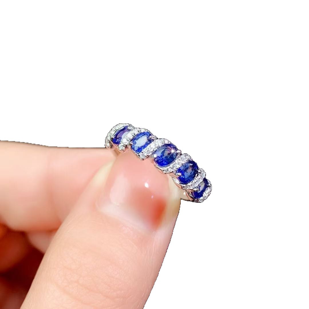 Natural Sapphire Ring 925 Sterling Silver Inlaid Accessible Luxury Fashion Twisted Wire Exquisite High-End Gemstone Jewelry Ring