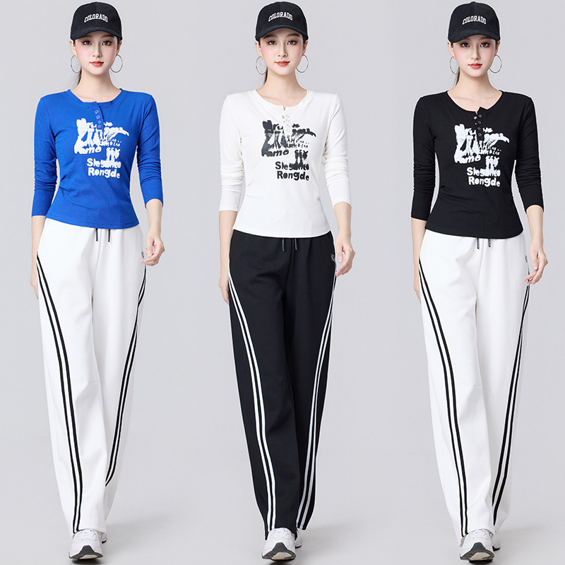 Новая модная универсальная футболка с граффити, облегающая, спортивные свободные брюки, костюм 2025 ранней осени