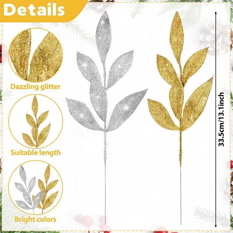 Cross-Border Artificial Glitter Leaf Spray Golden Rabbit Tail Leaf Decorative Garland Valentine's Day Wedding Anniversary Flower Arrangement