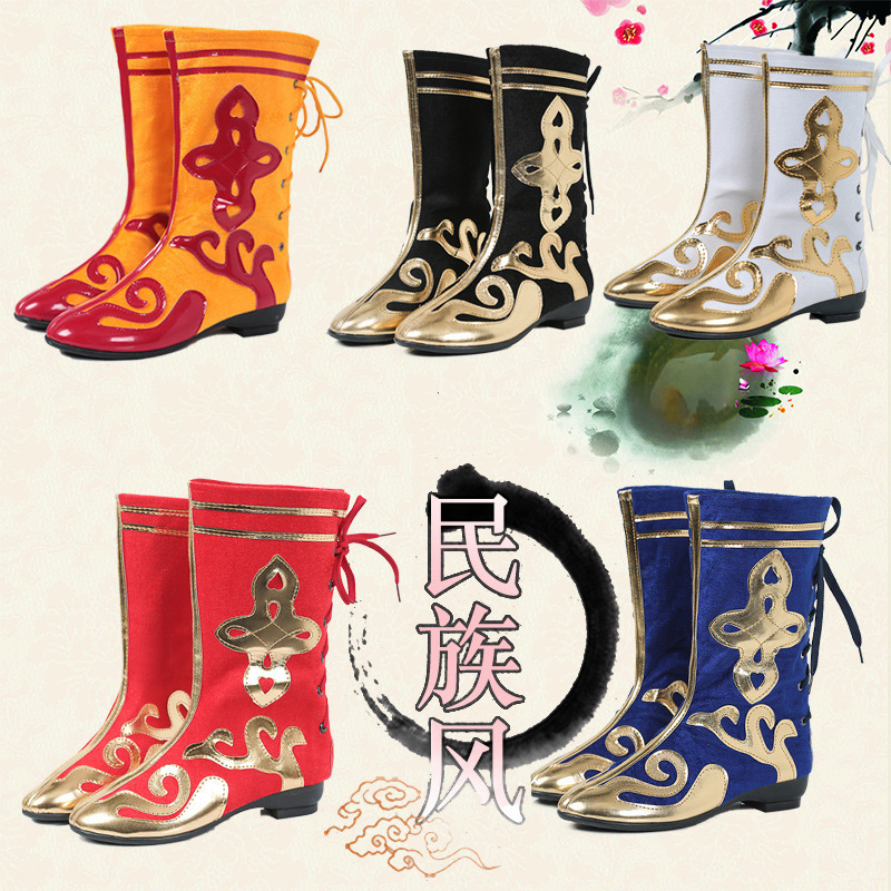 Черные этнические туфли для мужчин, высокие ботинки Xizang, обувь для детских шоу и танцев