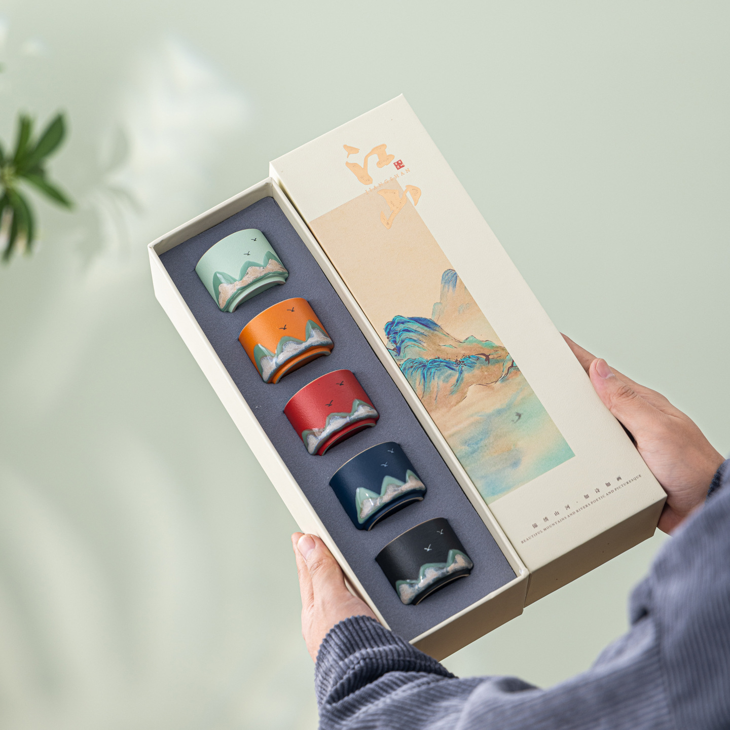 Культурный и креативный чайный набор, чашка с ручной росписью, подарок в коробке Qianli Jiangshan для клиентов, готовые подарки с логотипом