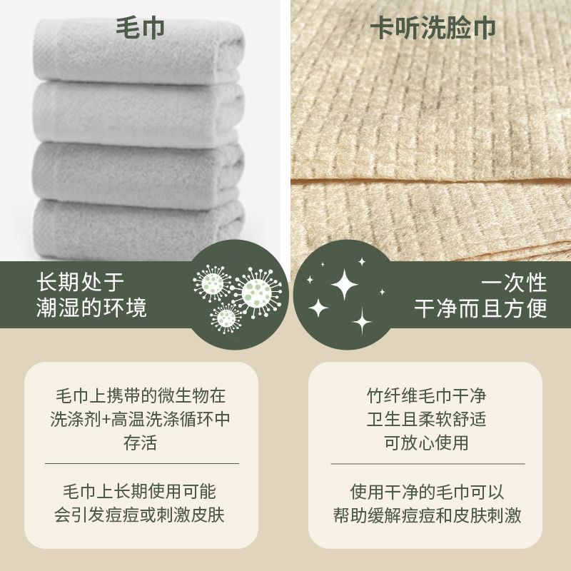 华洁竹纤维洗脸巾清洁毛巾纸一次性面巾加厚棉柔巾盒装天然健康