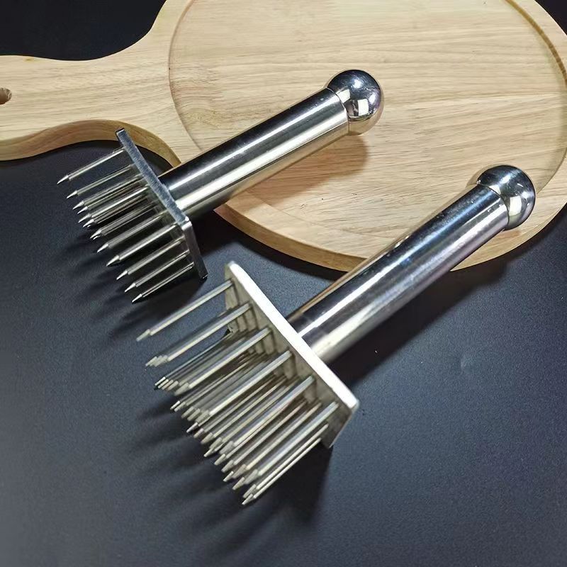 Wooden handle meat tying machine pine needle skin meat tying hole in flavor meat tying machine stainless steel hole-tying steak hole-tying tender meat