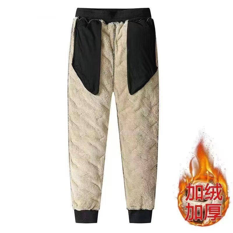 Winter Cotton Pants Men's Extra Large Size Lamb Velvet fleece-lined Thickened Winter Outer Wear Warm Loose Straight Casual Pants